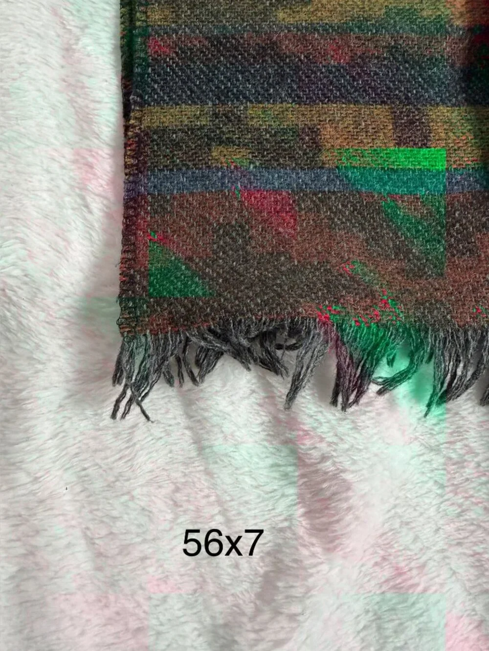 Vintage Multicolor Striped Fringe Scarf 56x7 Inches Woven Acrylic-Wool Blend